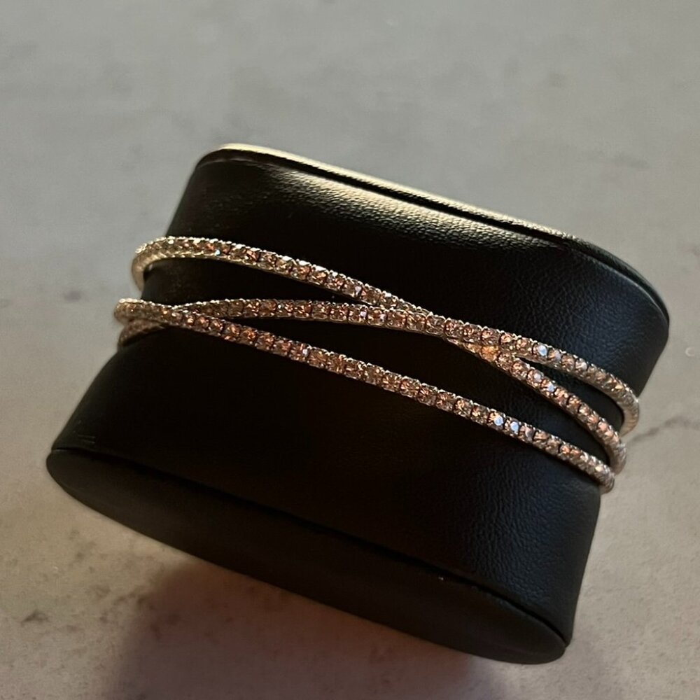 Rhinestone Cross Over Bracelet Cuff.